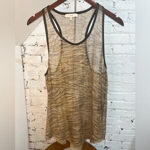 IRO Paris Sheer Tank Top Parisian Rock Style Linen Loose fit Lamb Leather Trim